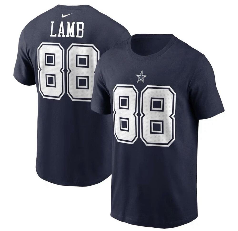 Nike Dallas Cowboys CeeDee Lamb Navy Shirt White Number T-shirt Youth Large READ